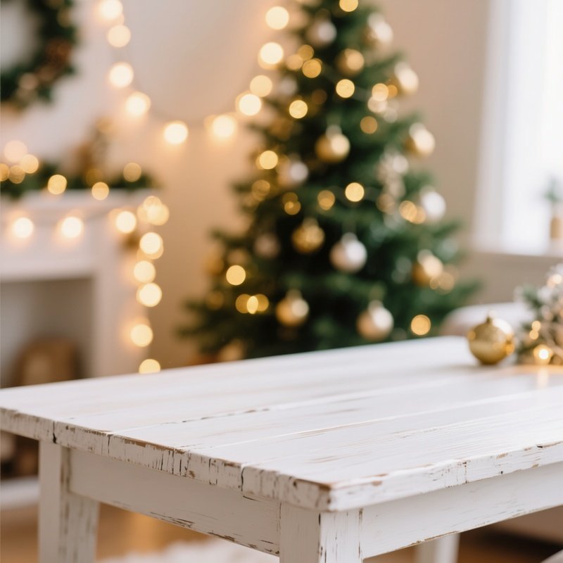 A Wooden Table In A Festive Setting Christmas Holiday