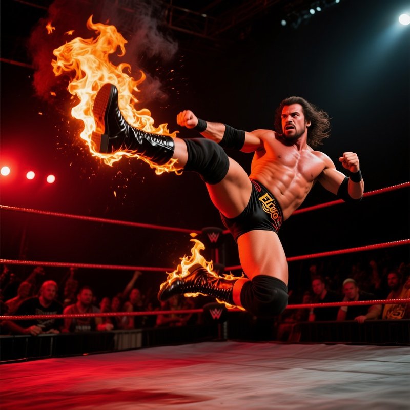 A Wrestling Scene With El Fuego Loco Setting His Boots On Fire