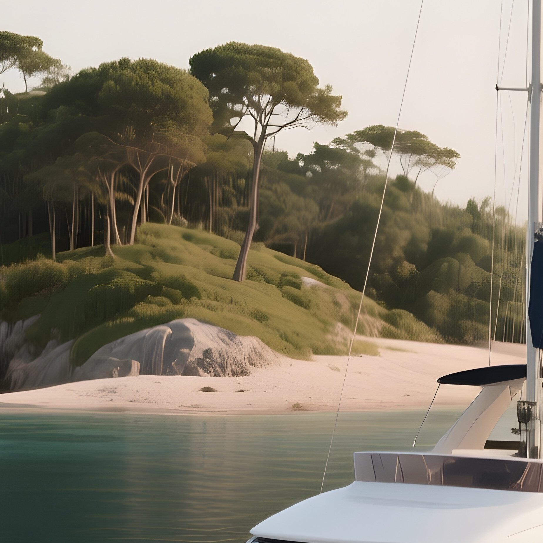 A Yacht Anchored Near A Tiny Uninhabited Island - Full Resolution Quality Preview