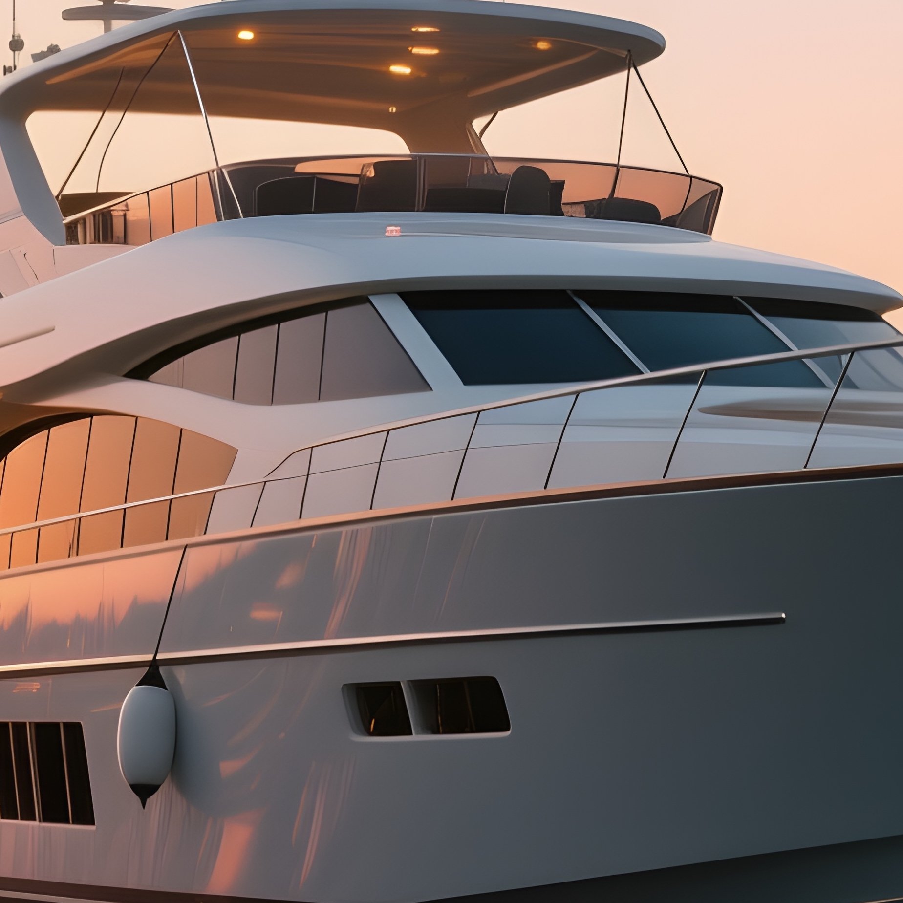 A Yacht Moored At A Sunset Lit Marina With Reflections On The Water - Full Resolution Quality Preview