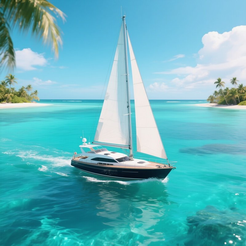 A Yacht Sailing Smoothly Across Turquoise Tropical Water