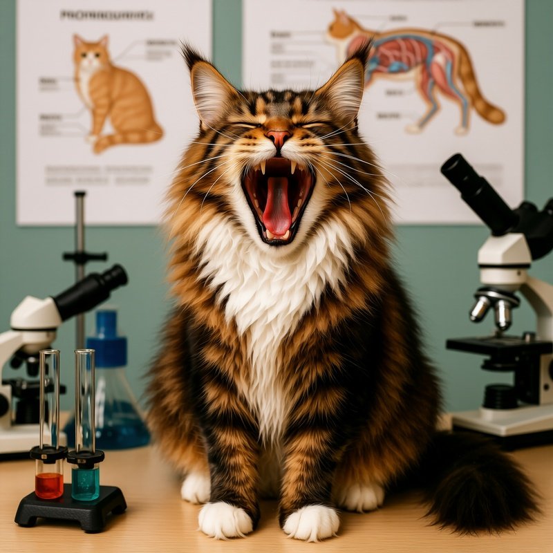 A Yawning Maine Coon Cat In Scientific Context