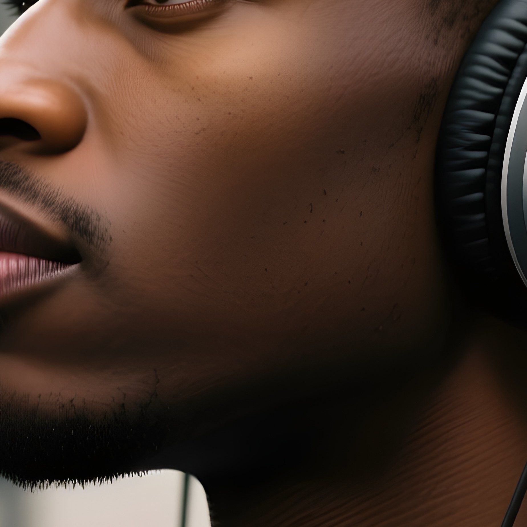 A Young Black Man Listening To Music With Headphones On Public Transport. - Full Resolution Quality Preview