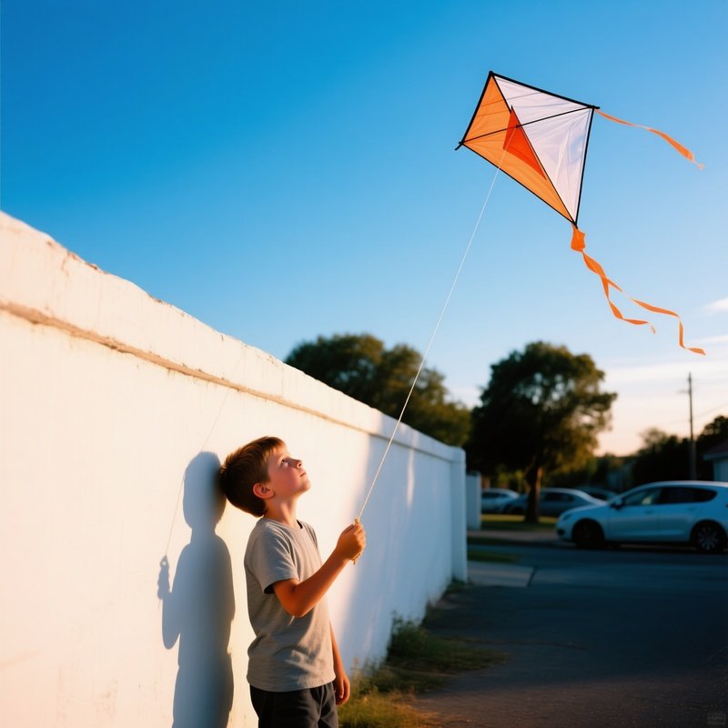 A Young Boy Flying A Kite Childhood Kite Flying