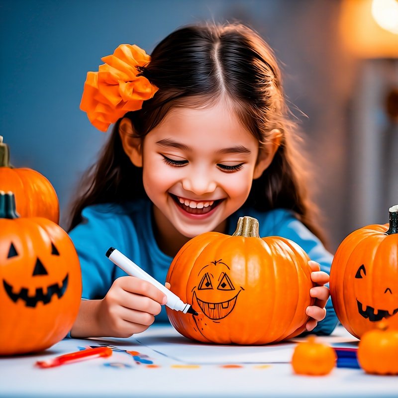 A Young Girl Decorating Pumpkins Halloween Pumpkin Decorating