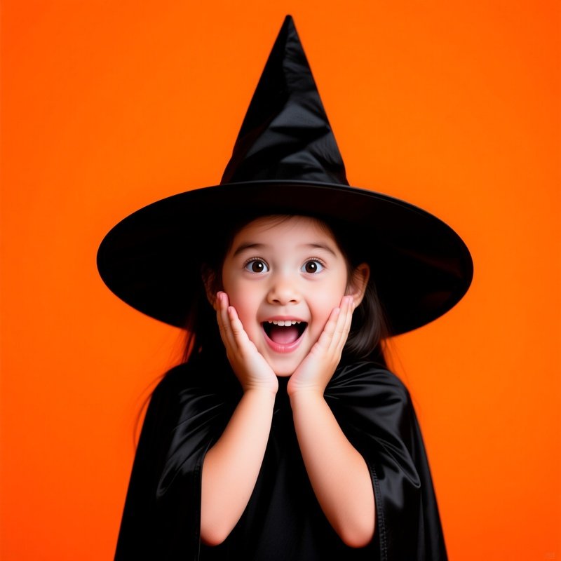 A Young Girl Dressed As A Witch Halloween Costume