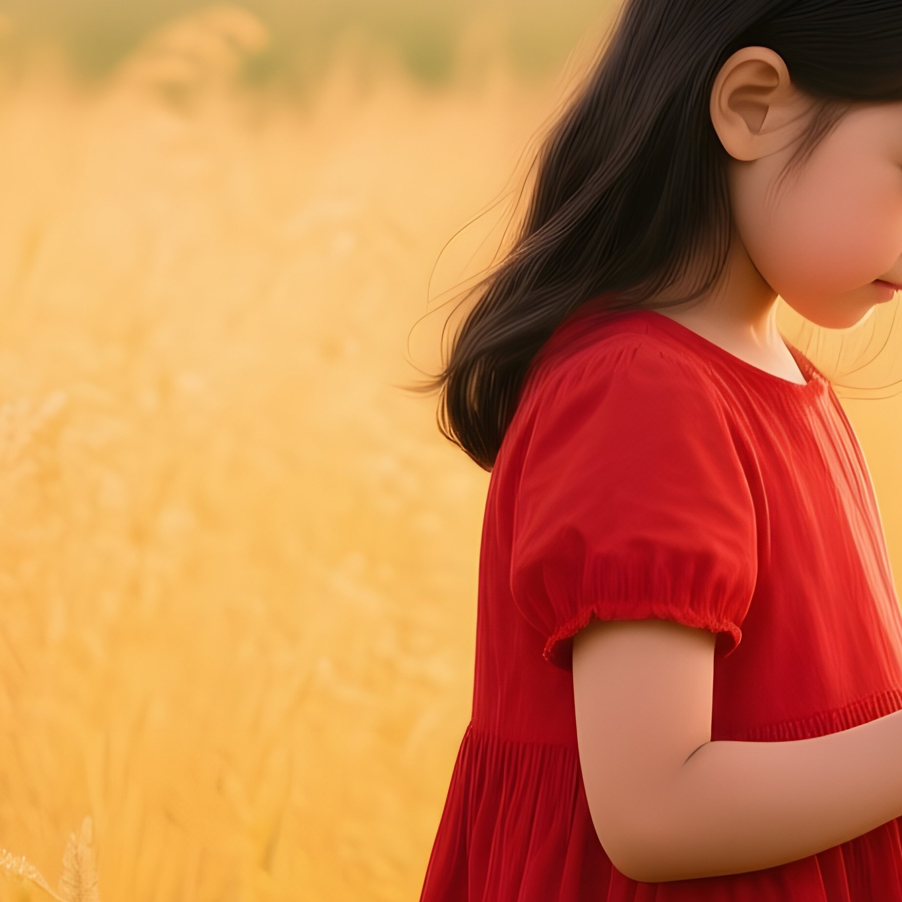 A Young Girl In A Field Of Tall Grass Child Nature - Full Resolution Quality Preview
