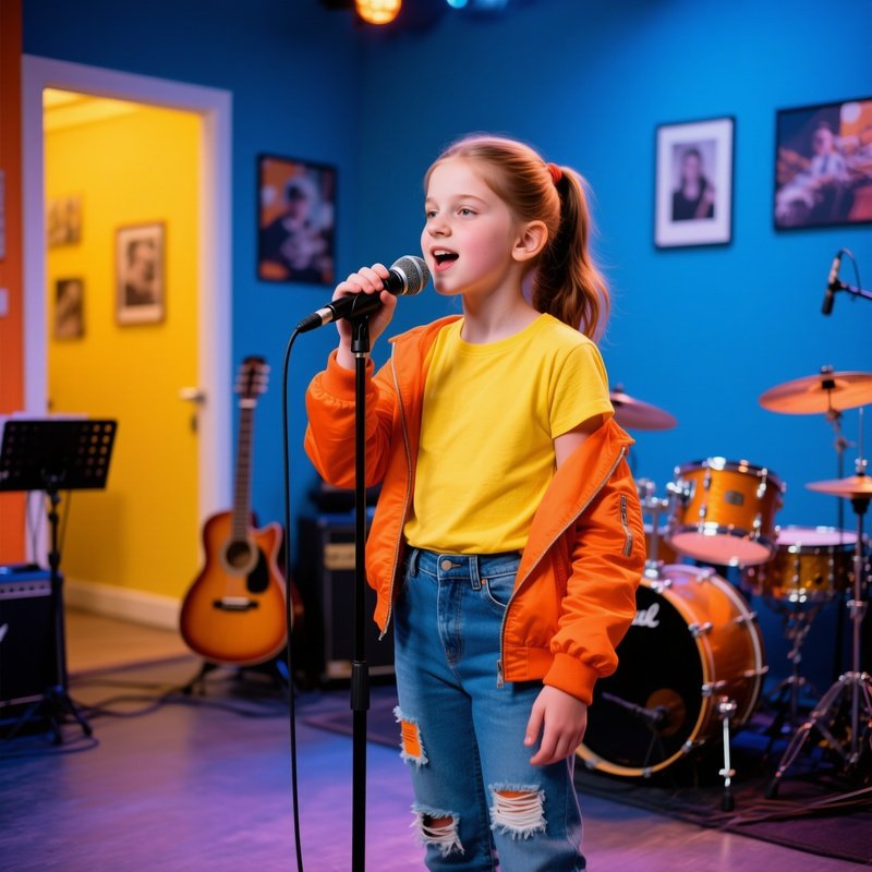 A Young Girl Singing Into A Microphone Music Performance