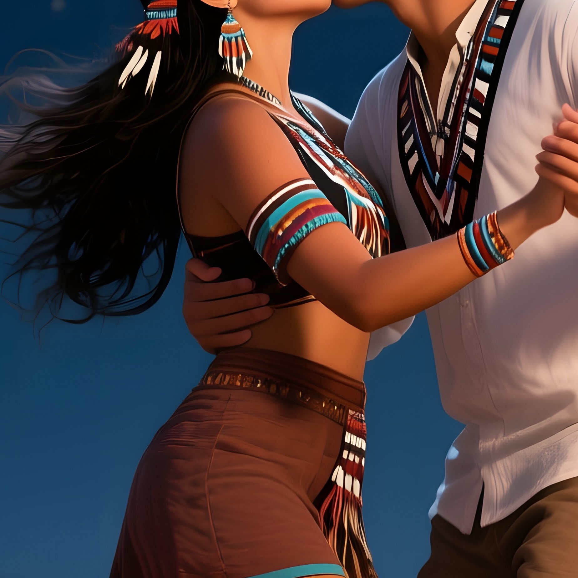 A Young Mixed‑Race (Latina And Native American) Couple Dancing Barefoot In A Desert Night Under A - Full Resolution Quality Preview