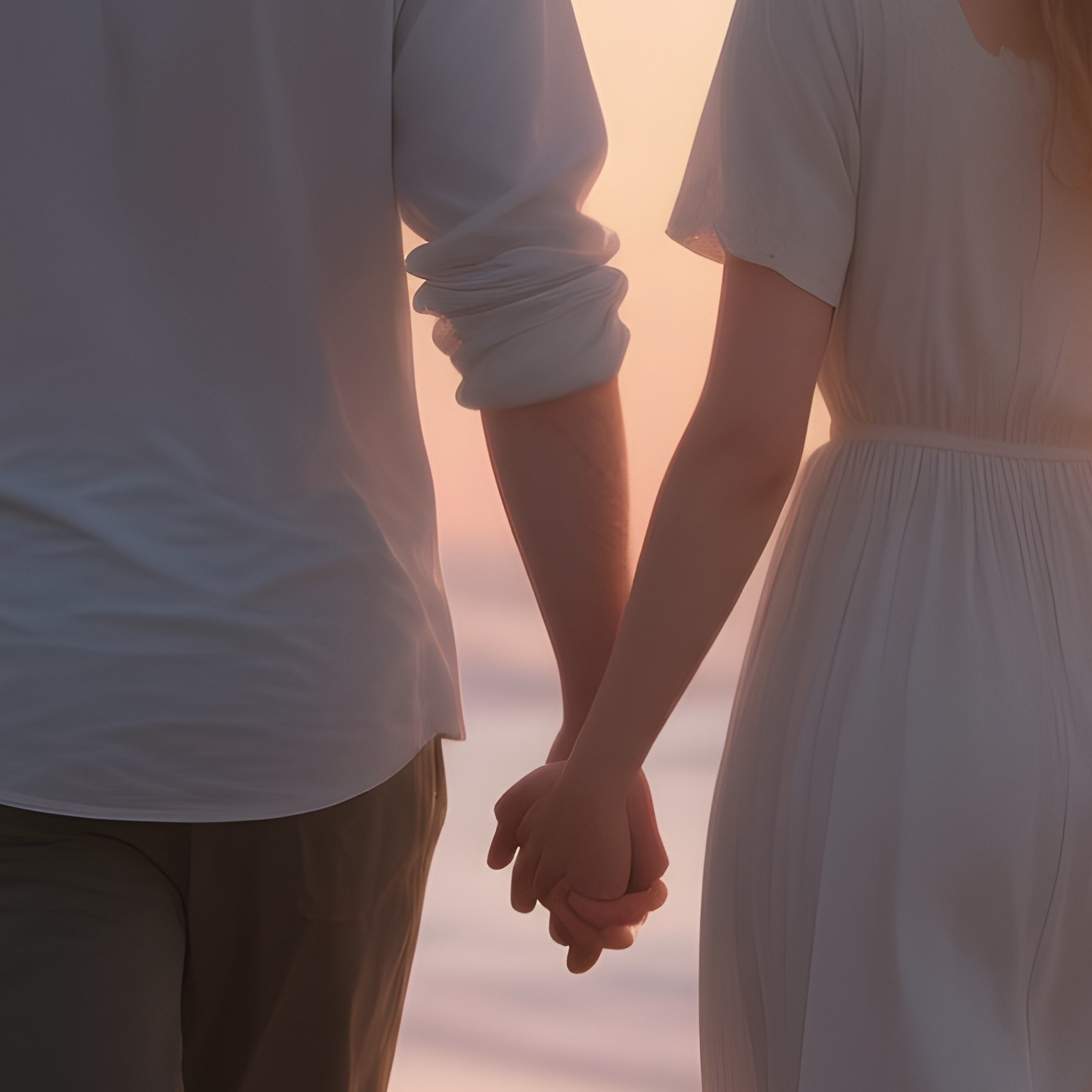 A Young White Couple Walking Hand In Hand On A Beach At Sunset. - Full Resolution Quality Preview