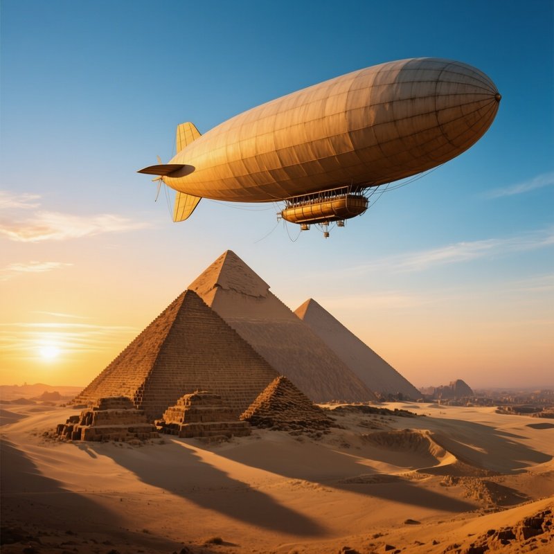 A Zeppelin Floating Above The Pyramids