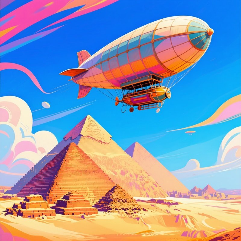 A Zeppelin Floating Above The Pyramids Digital Art
