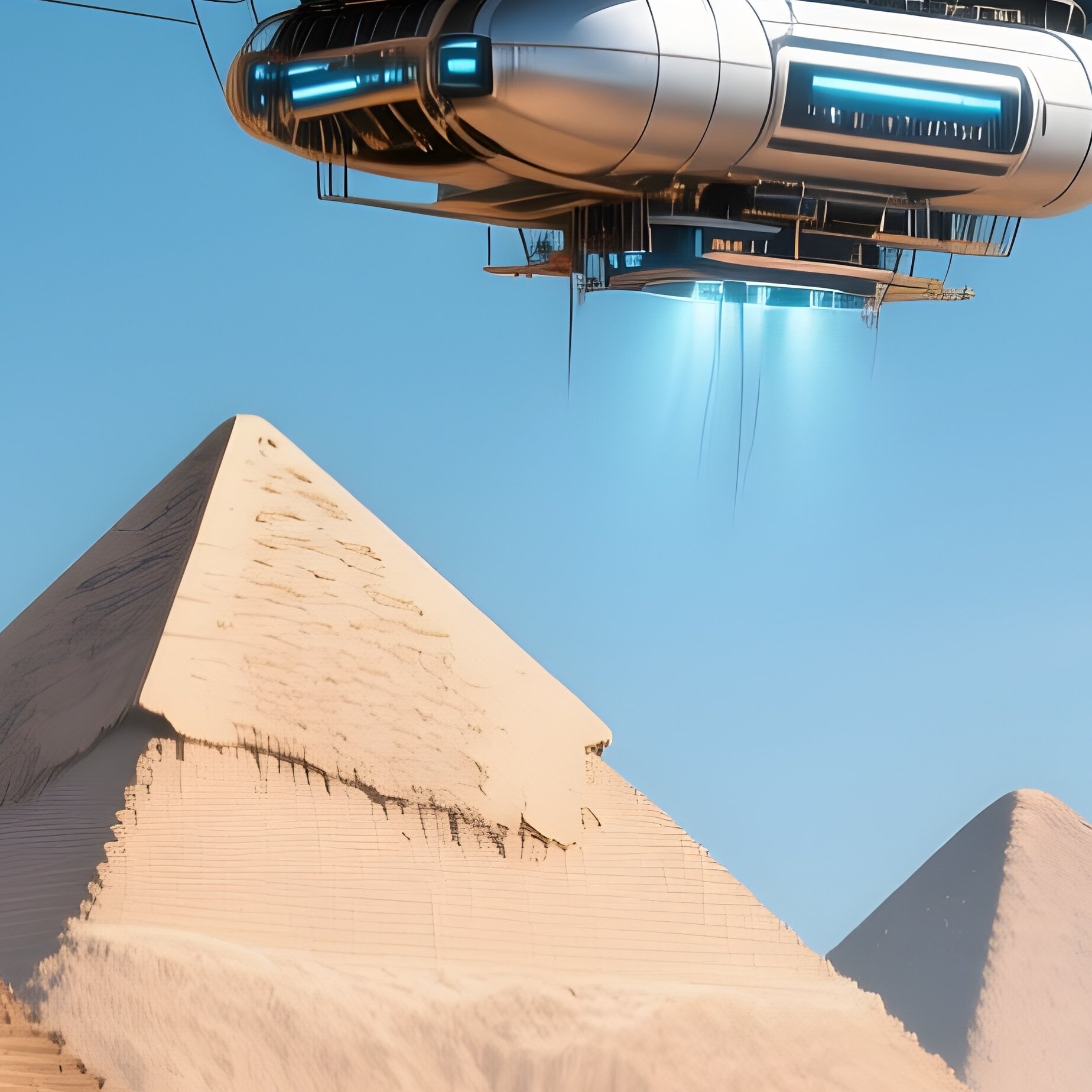 A Zeppelin Floating Above The Pyramids Futuristic Style - Full Resolution Quality Preview
