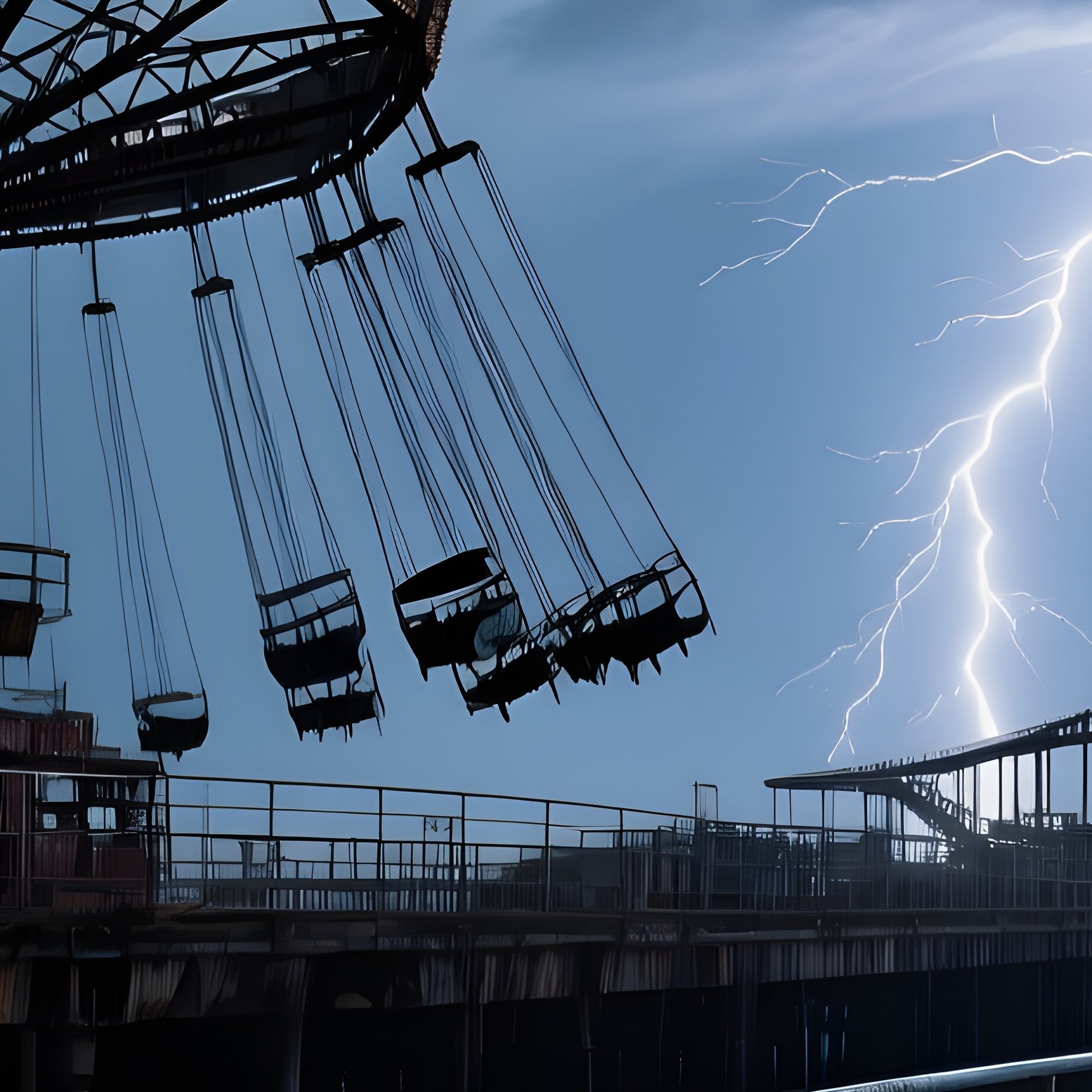 Abandoned Amusement Pier Stormy Night - Full Resolution Quality Preview