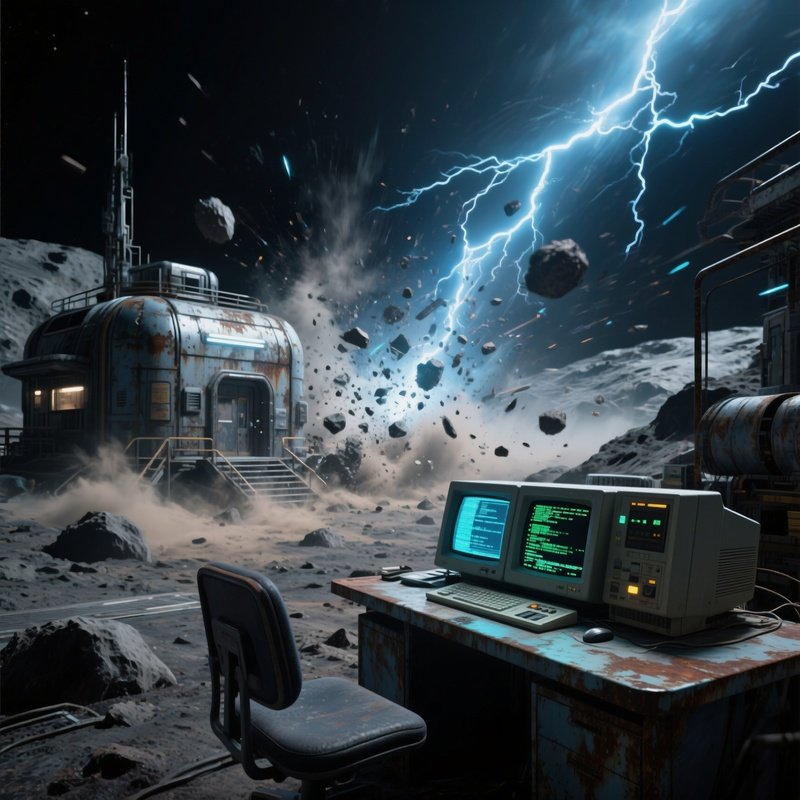 Abandoned Asteroid Outpost Under Micrometeoroid Storm