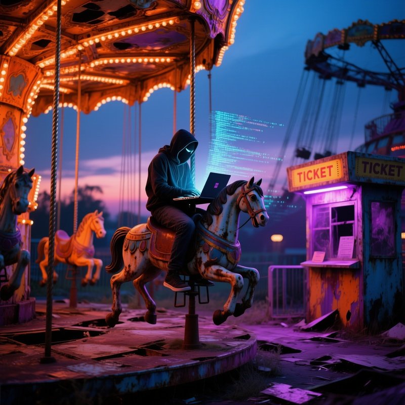 Abandoned Carnival Hacker On Carousel Horse