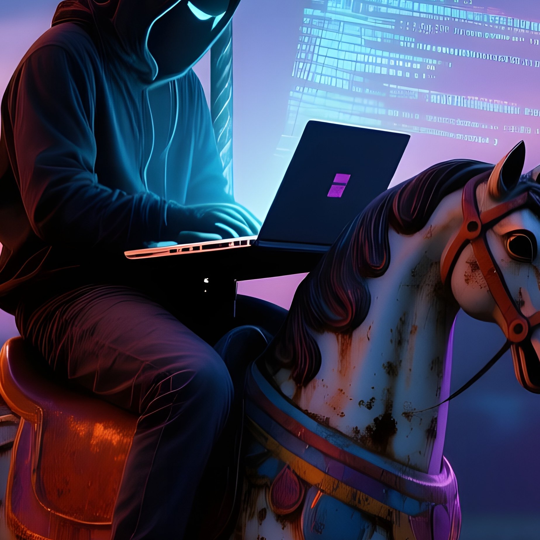 Abandoned Carnival Hacker On Carousel Horse - Full Resolution Quality Preview