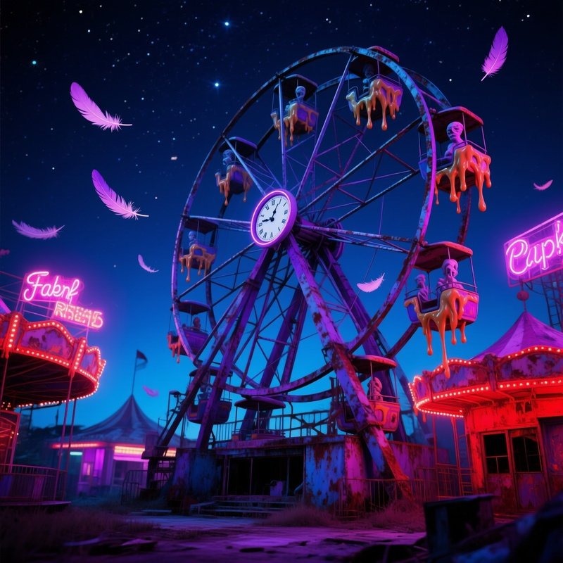 Abandoned Carnival Night Ferris Wheel Melting Clocks