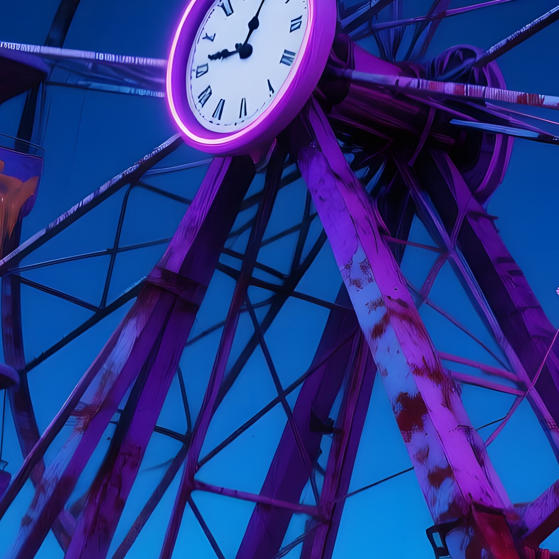 Abandoned Carnival Night Ferris Wheel Melting Clocks - Full Resolution Quality Preview