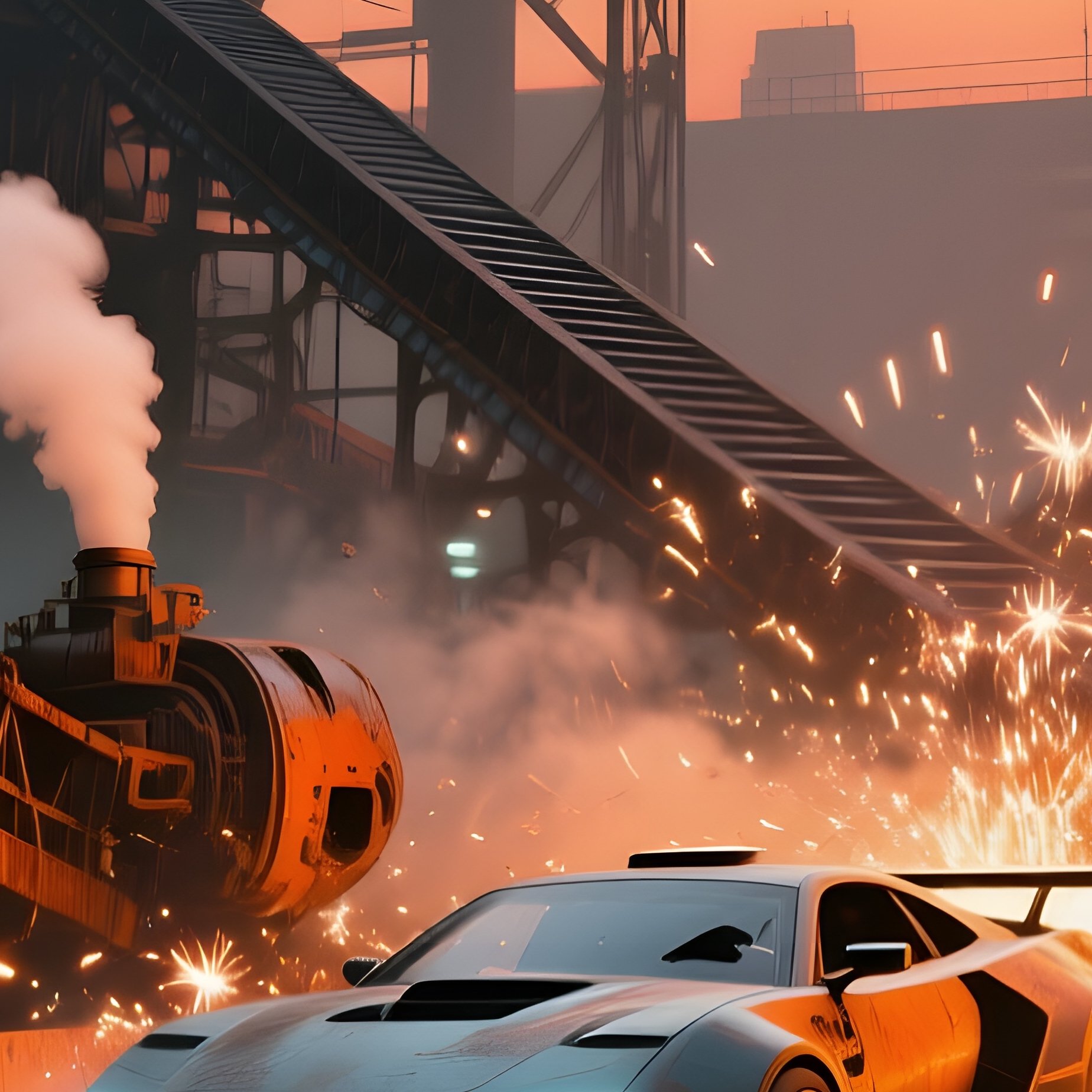 Abandoned Industrial Complex At Dusk Rusted Conveyor Belts Racecourse - Full Resolution Quality Preview