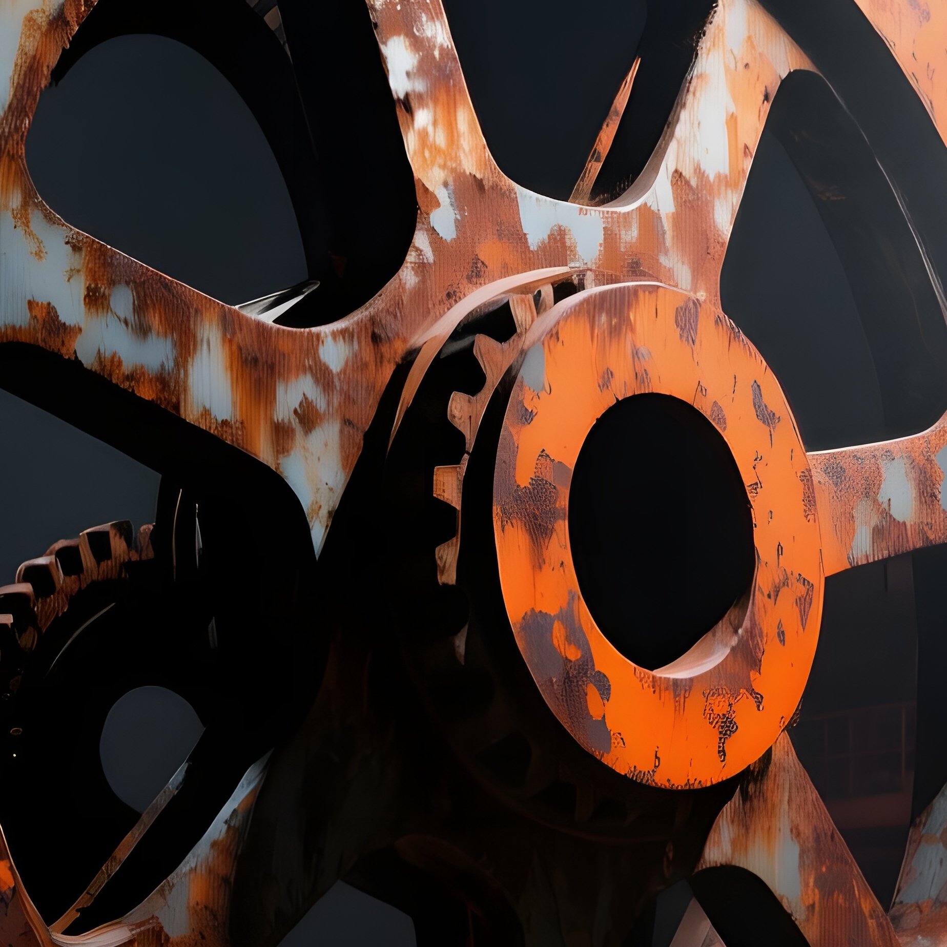 Abandoned Industrial Site Rusted Gear Sculpture - Full Resolution Quality Preview