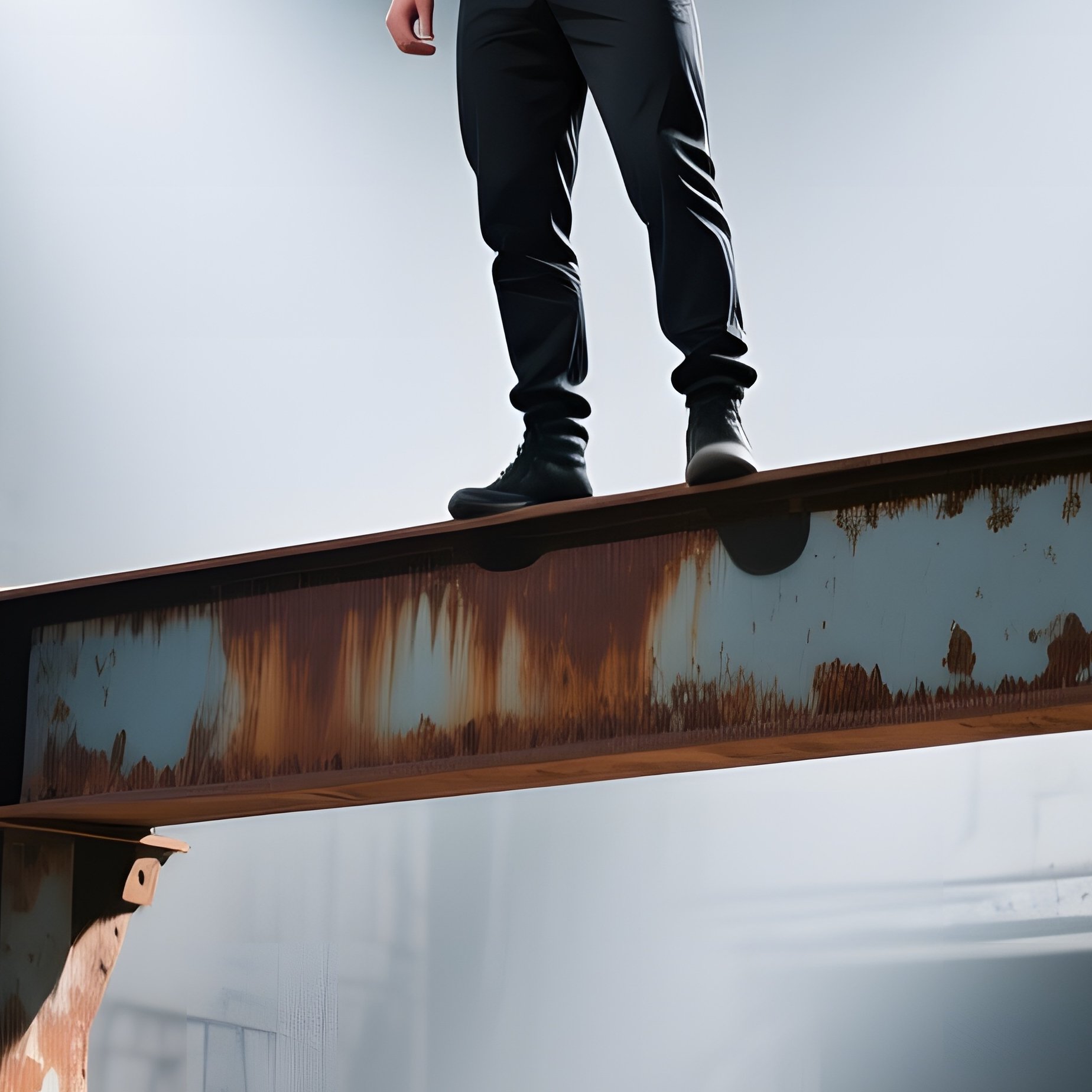 Abandoned Industrial Warehouse Muscular Model On Beam - Full Resolution Quality Preview