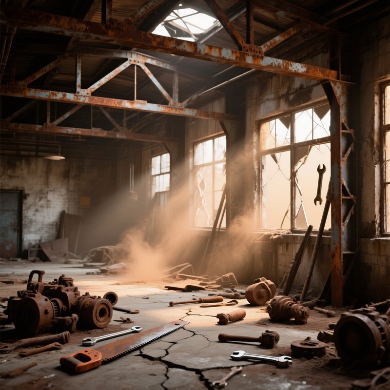 Abandoned Industrial Warehouse Oxidized Clay Beams