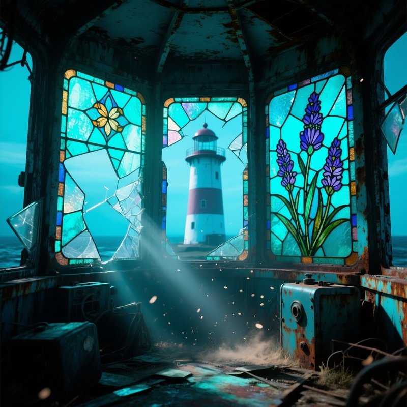 Abandoned Lighthouse Interior Stained Glass Windows