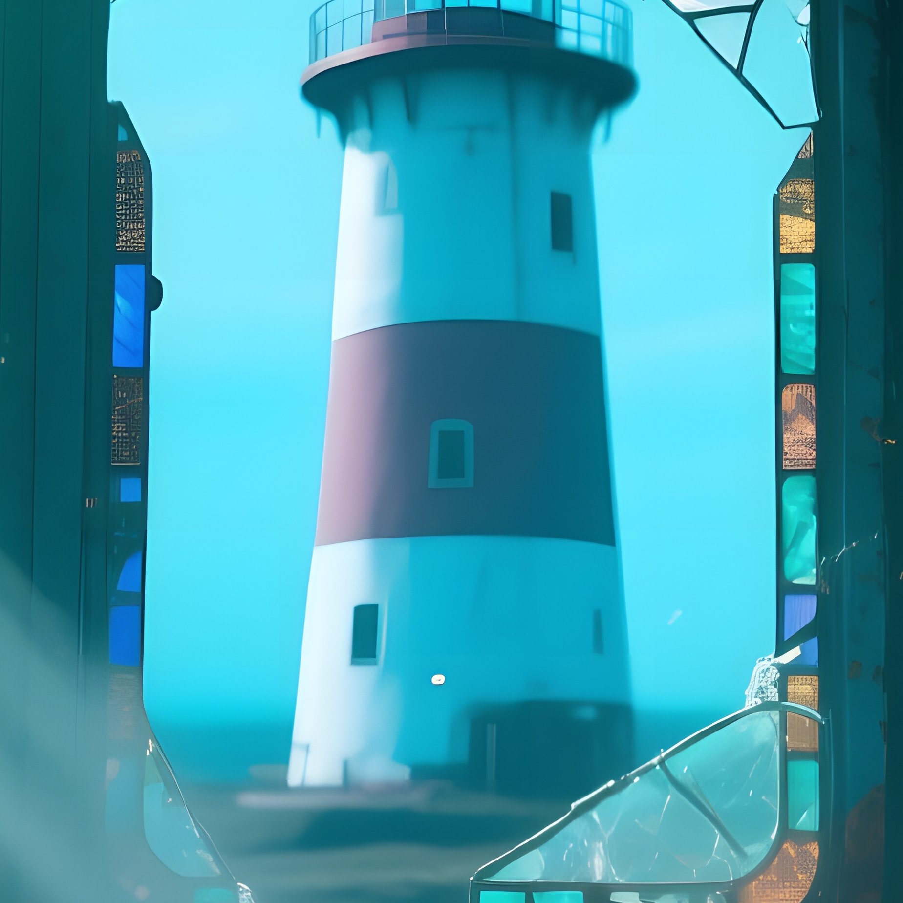 Abandoned Lighthouse Interior Stained Glass Windows - Full Resolution Quality Preview