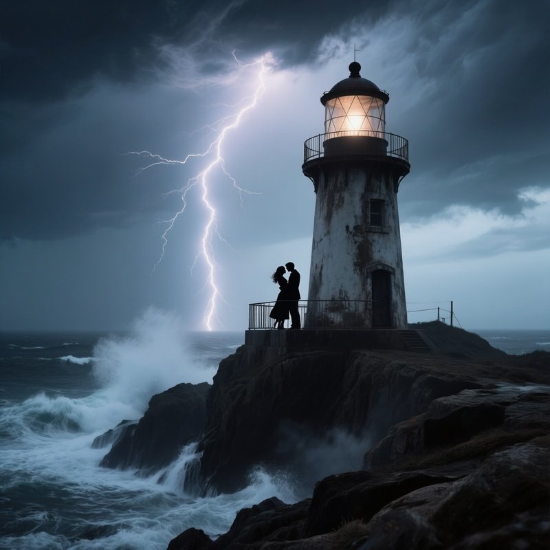 Abandoned Lighthouse Stormy Coast Lightning Lovers Balcony