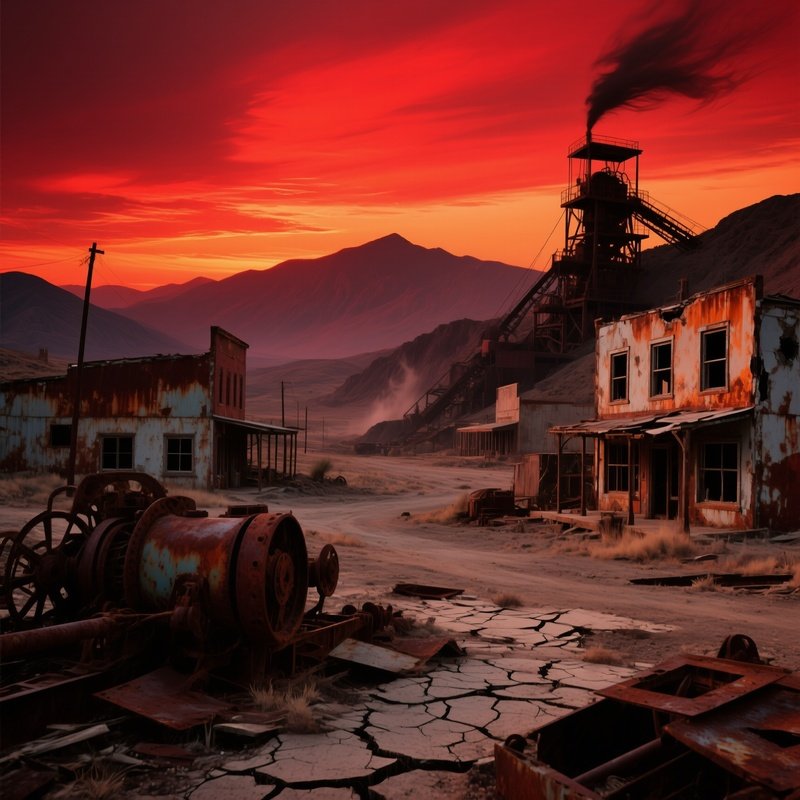 Abandoned Mining Town Nevada Blood Red Sunset