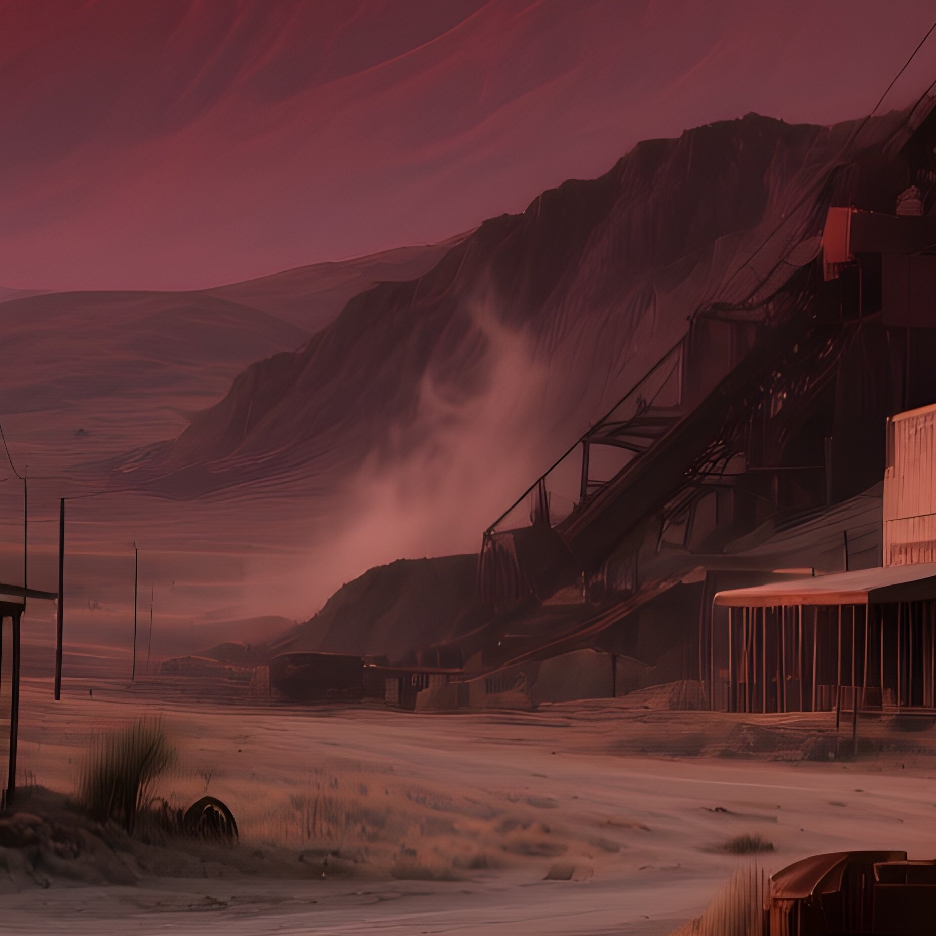 Abandoned Mining Town Nevada Blood Red Sunset - Full Resolution Quality Preview