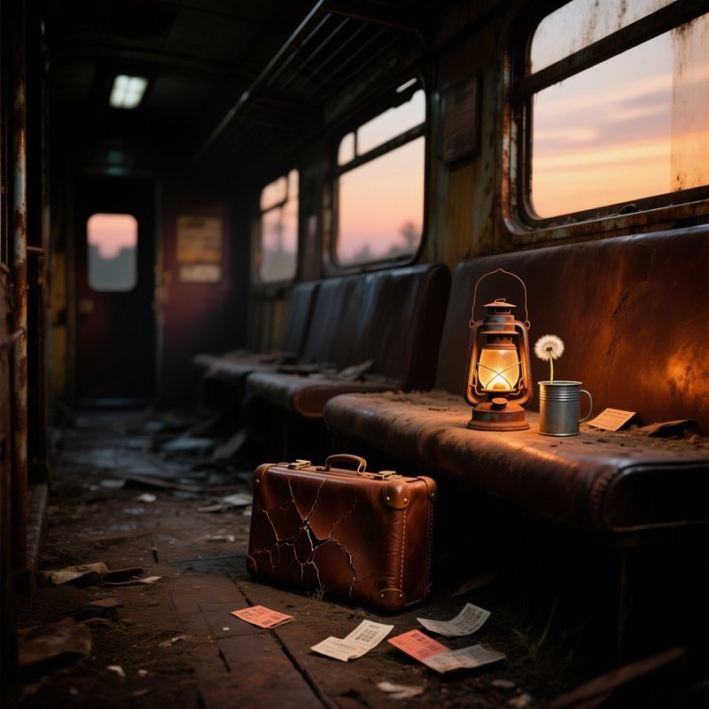 Abandoned Railway Carriage Interior At Dusk