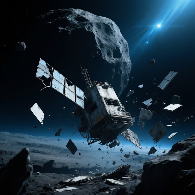 Abandoned Satellite Station Orbiting Asteroid