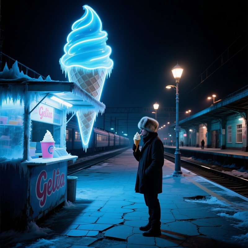 Abandoned Soviet Train Station Ice Cream Stand Night
