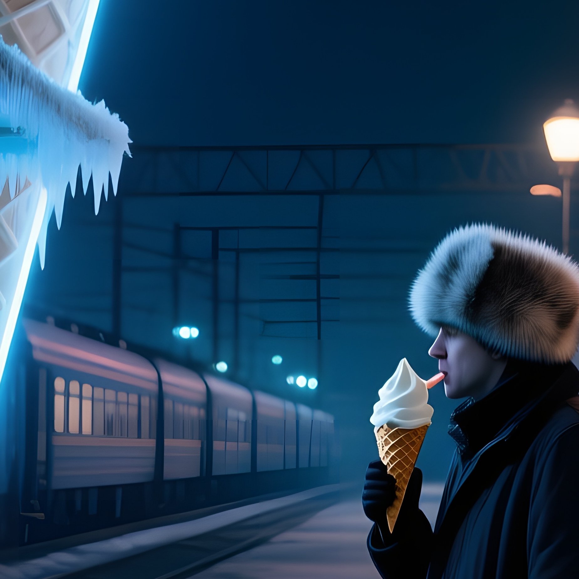 Abandoned Soviet Train Station Ice Cream Stand Night - Full Resolution Quality Preview
