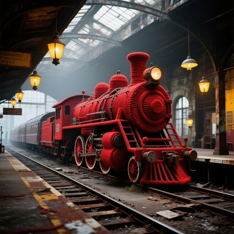 Abandoned Station Woolen Locomotive Art Installation