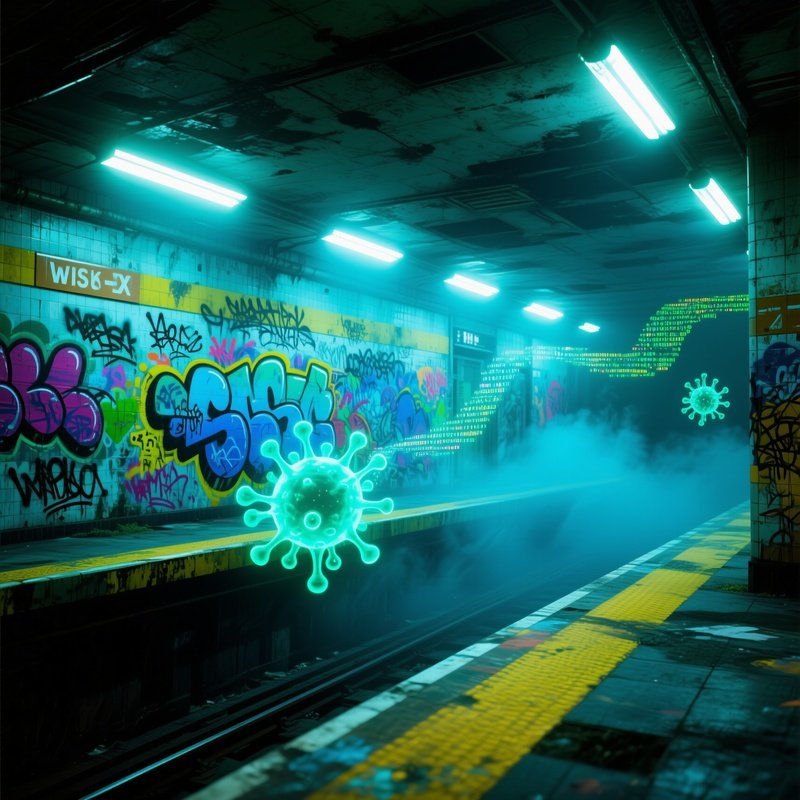 Abandoned Subway Station Night Graffiti Fluorescent Digital Virus