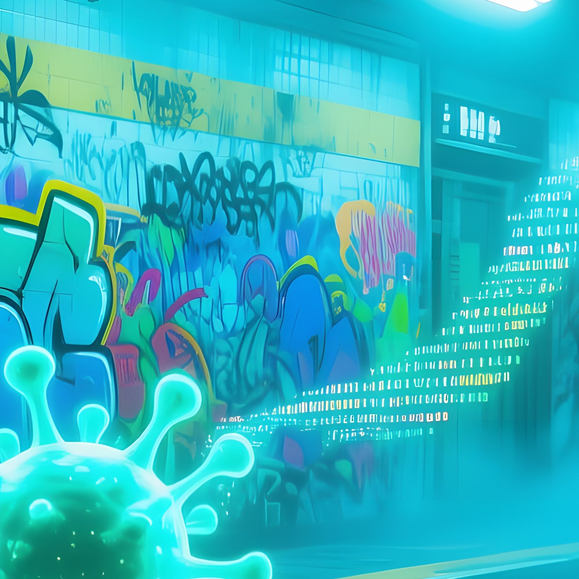 Abandoned Subway Station Night Graffiti Fluorescent Digital Virus - Full Resolution Quality Preview