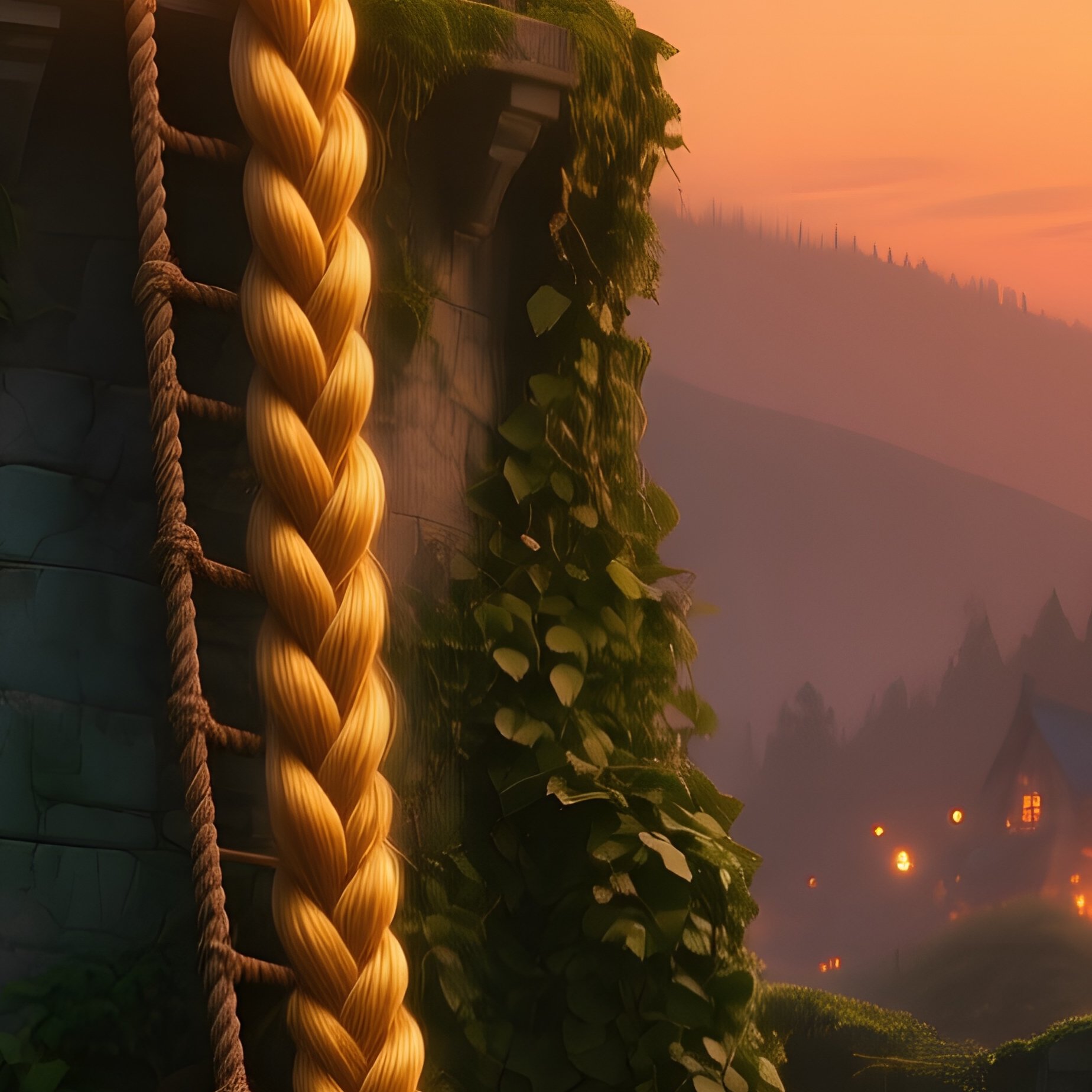 Abandoned Tower Rapunzel Ivy Sunset - Full Resolution Quality Preview