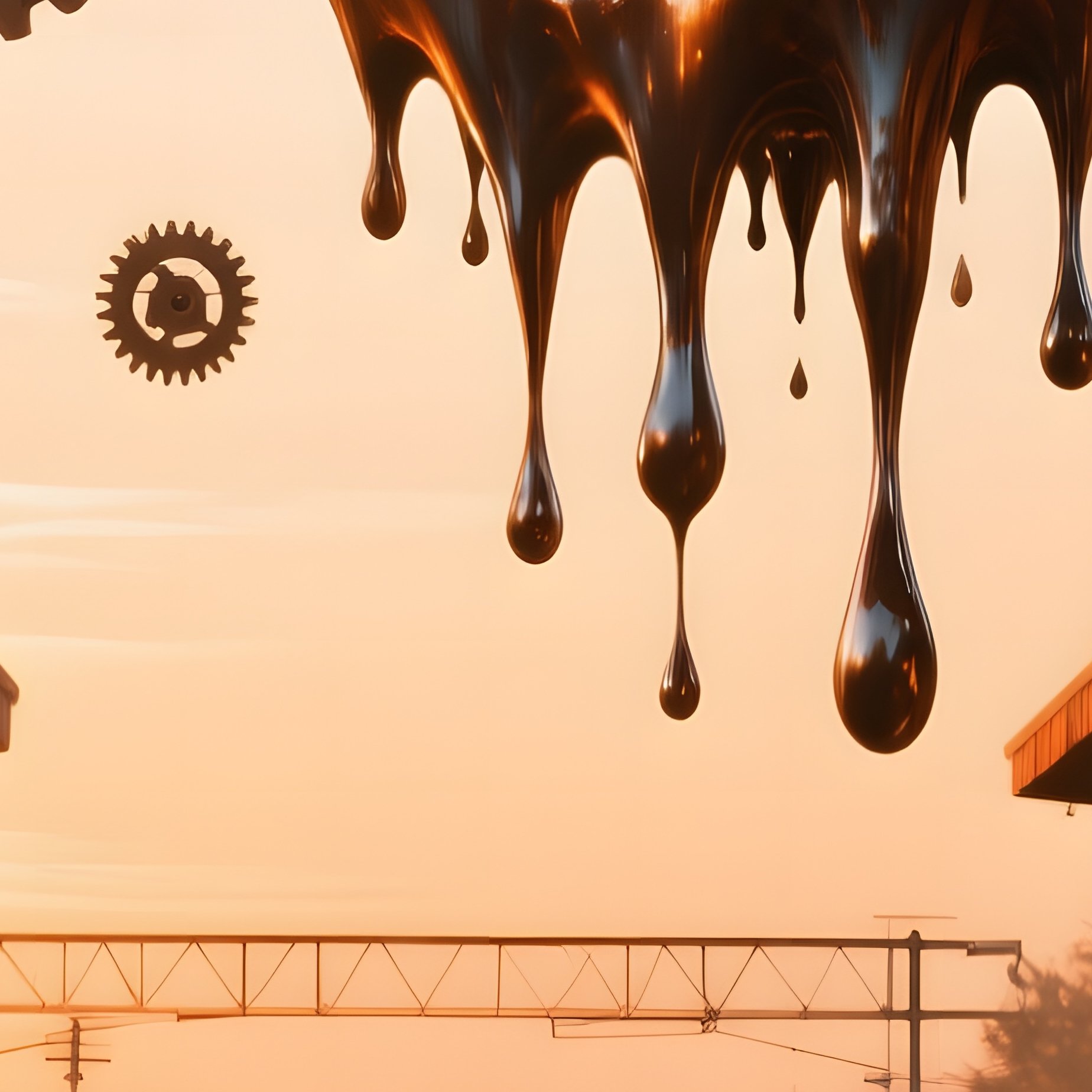 Abandoned Train Station Art Space Melting Clocks Floating Gears Sepia Sunrise - Full Resolution Quality Preview