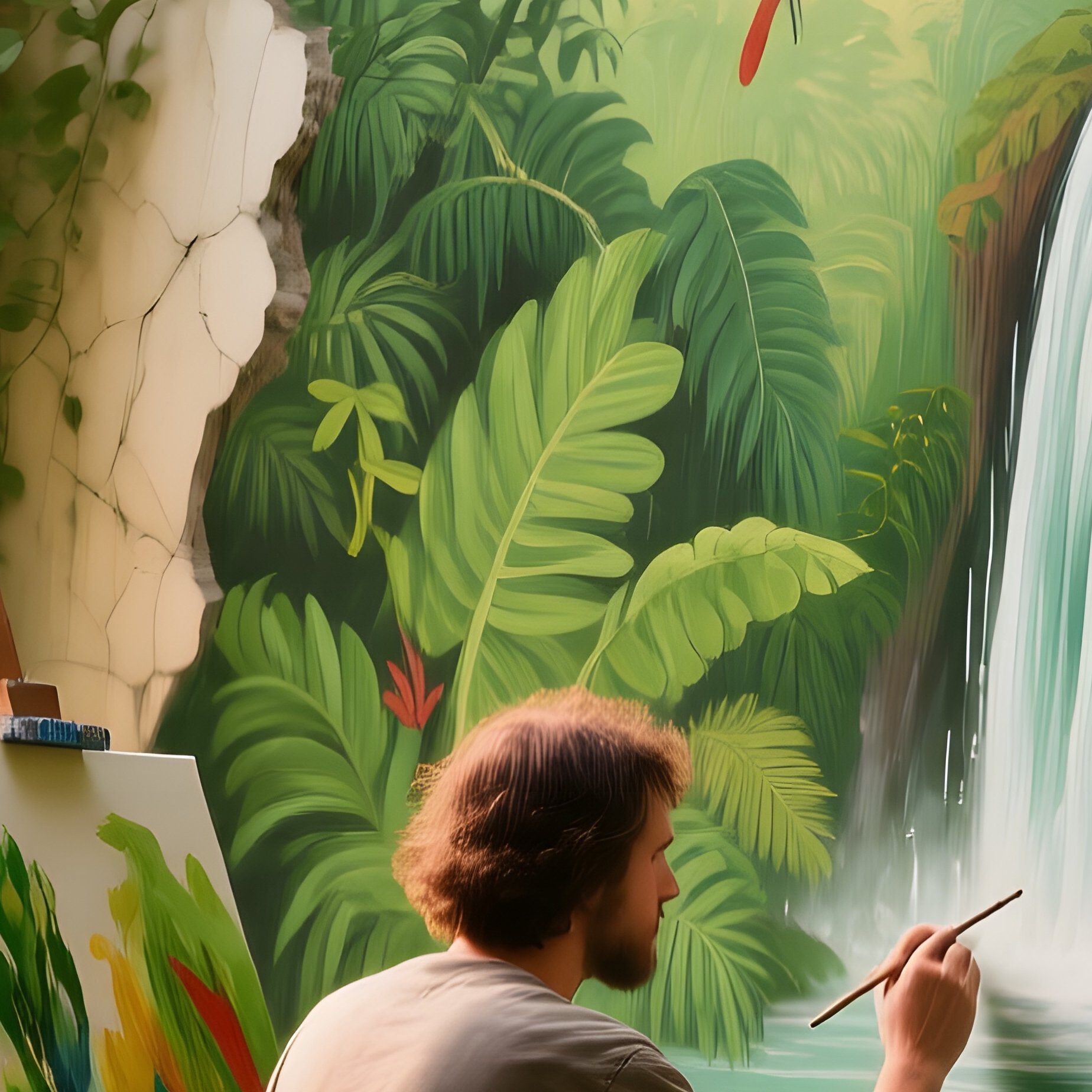 Abandoned Victorian Greenhouse With Artist Painting Rainforest - Full Resolution Quality Preview