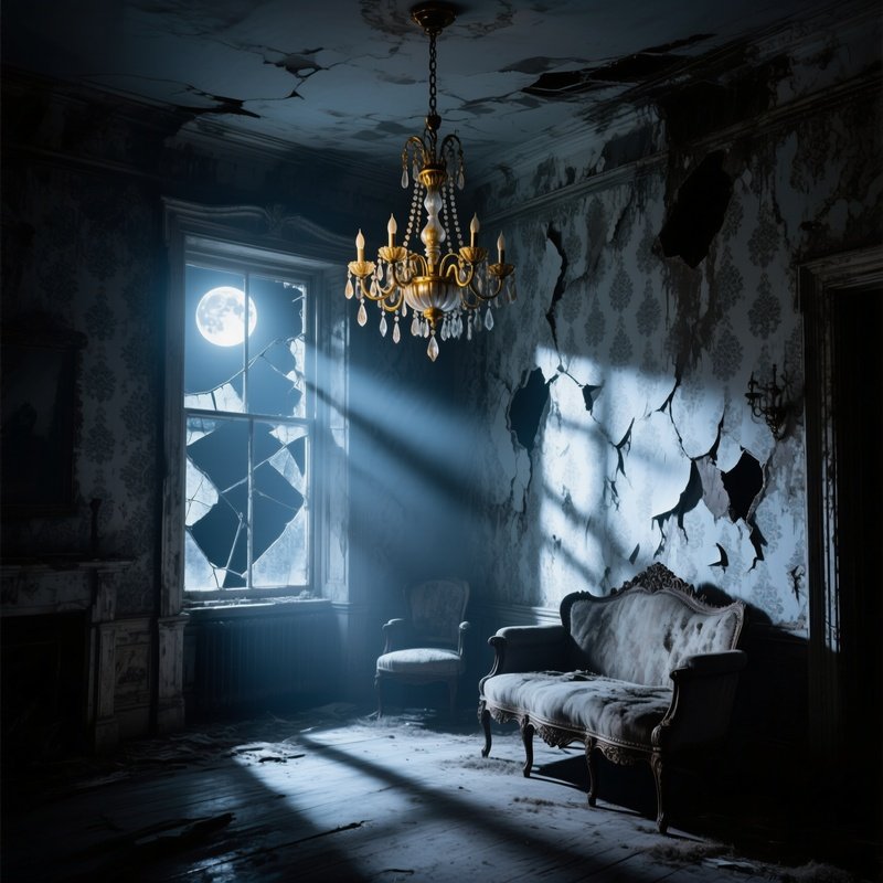 Abandoned Victorian Mansion Moonlight