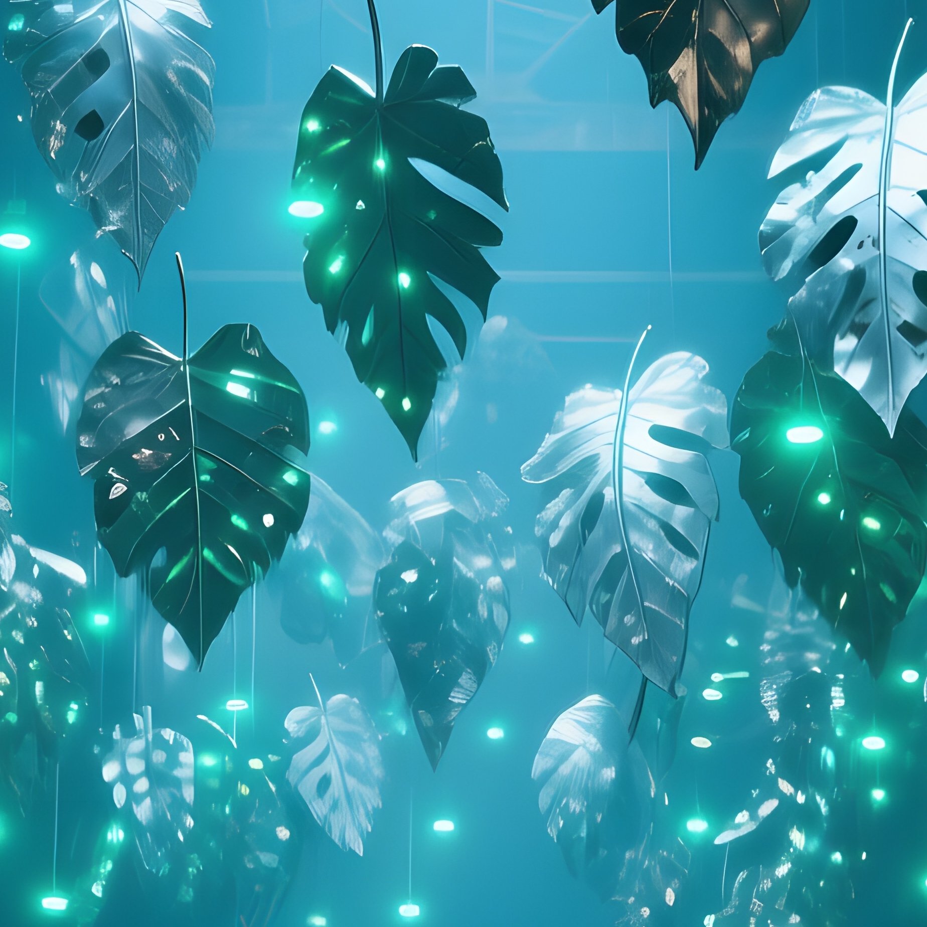Abandoned Warehouse Transformed Jungle Metal Leaves Leds - Full Resolution Quality Preview