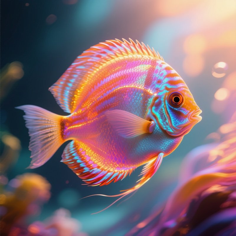 Abstract Discus Fish Turning Under Warm Light