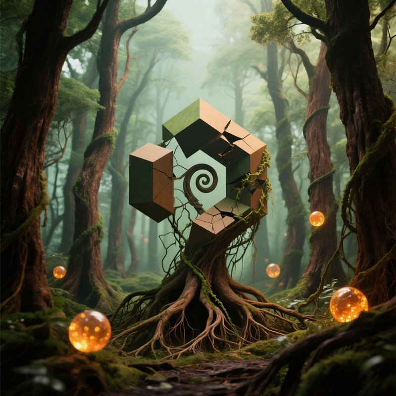 Abstract Forest With Symbols Of Growth And Decay