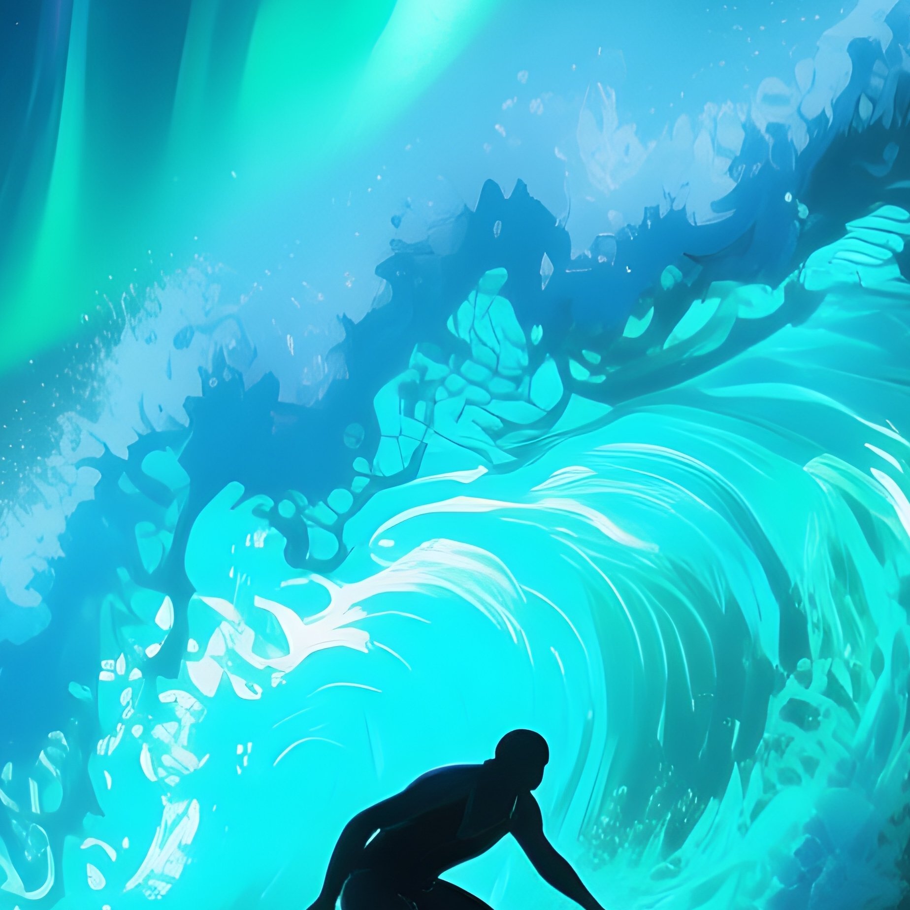 Abstract Interpretation Of Extreme Surfing Under The Northern Lights - Full Resolution Quality Preview