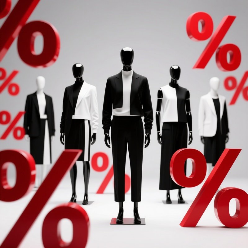 Abstract Mannequins With Red Percentage Symbols