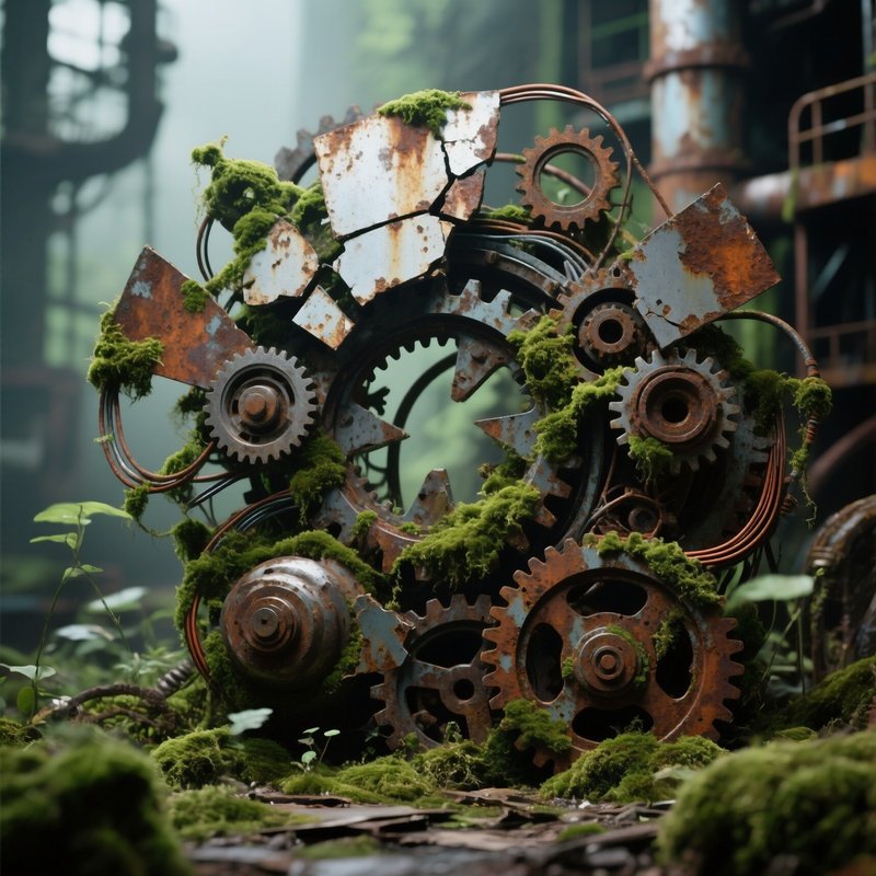Abstract Mechanical Artwork With Overlapping Textures