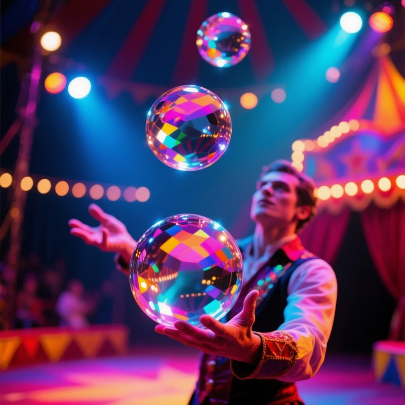 Abstract Photorealistic Image Crystal Balls Reflections Circus Lights